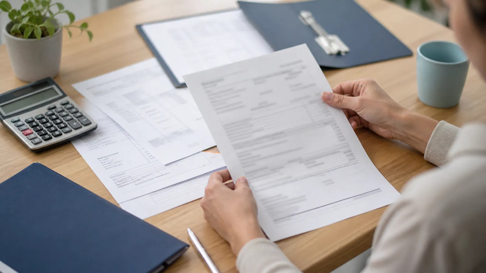 Antragsformular und Rechnungen auf dem Schreibtisch