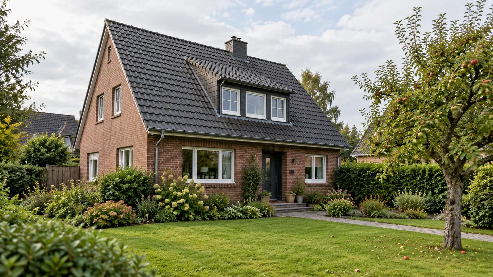 Einfamilienhaus aus Klinker mit Garten