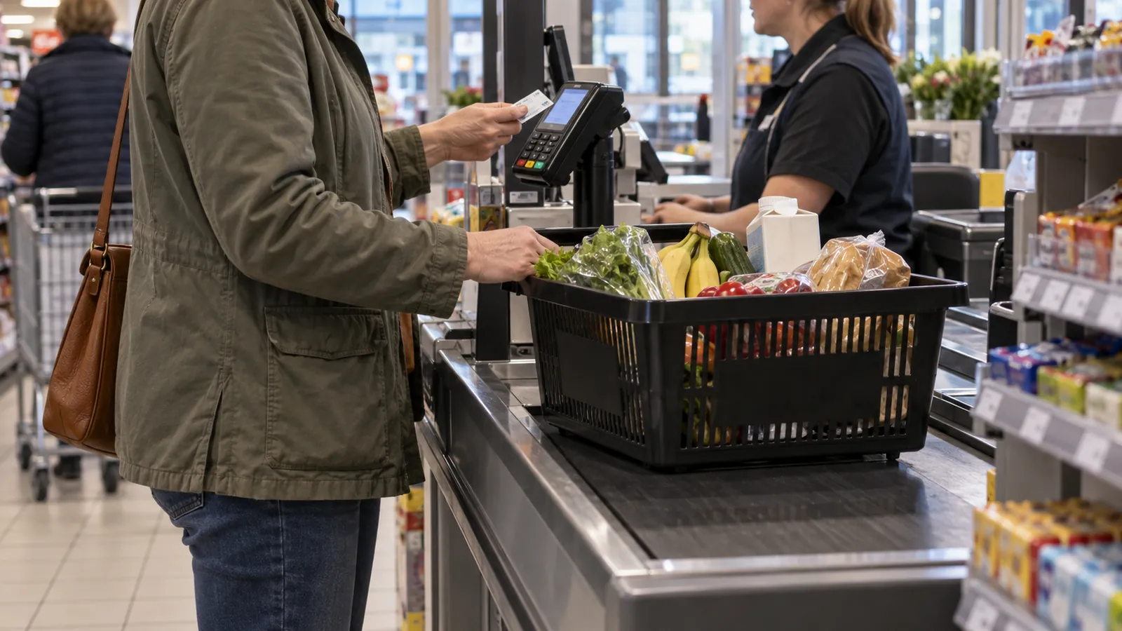 Einkauf an der Supermarktkasse mit Kartenzahlung