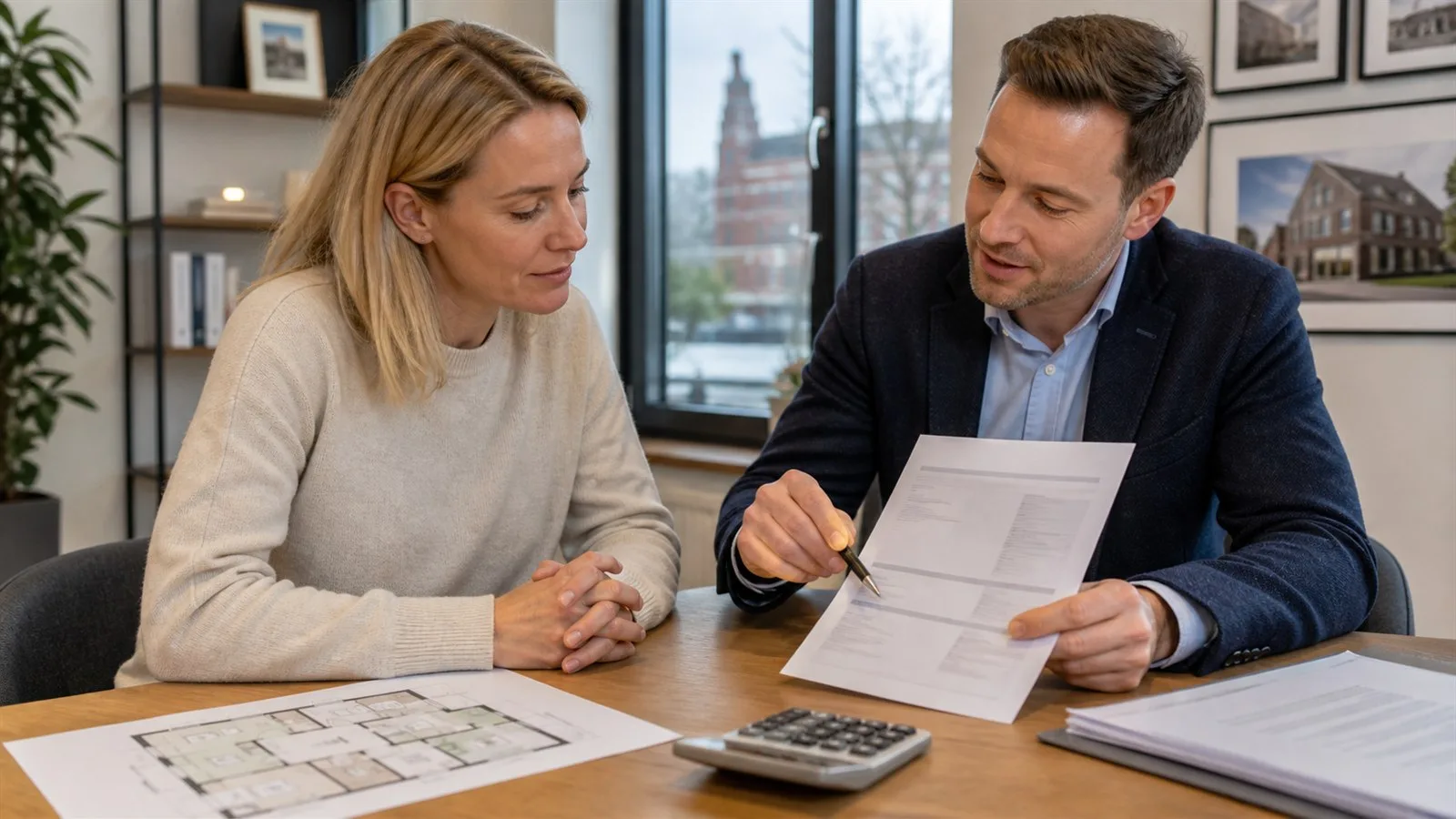 Makler erläutert Verkäuferin die Provisionsvereinbarung