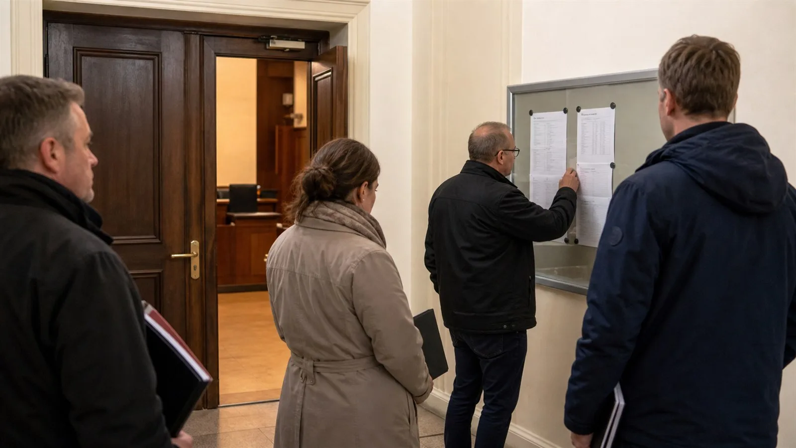 Bieter vor dem Terminaushang am Amtsgericht