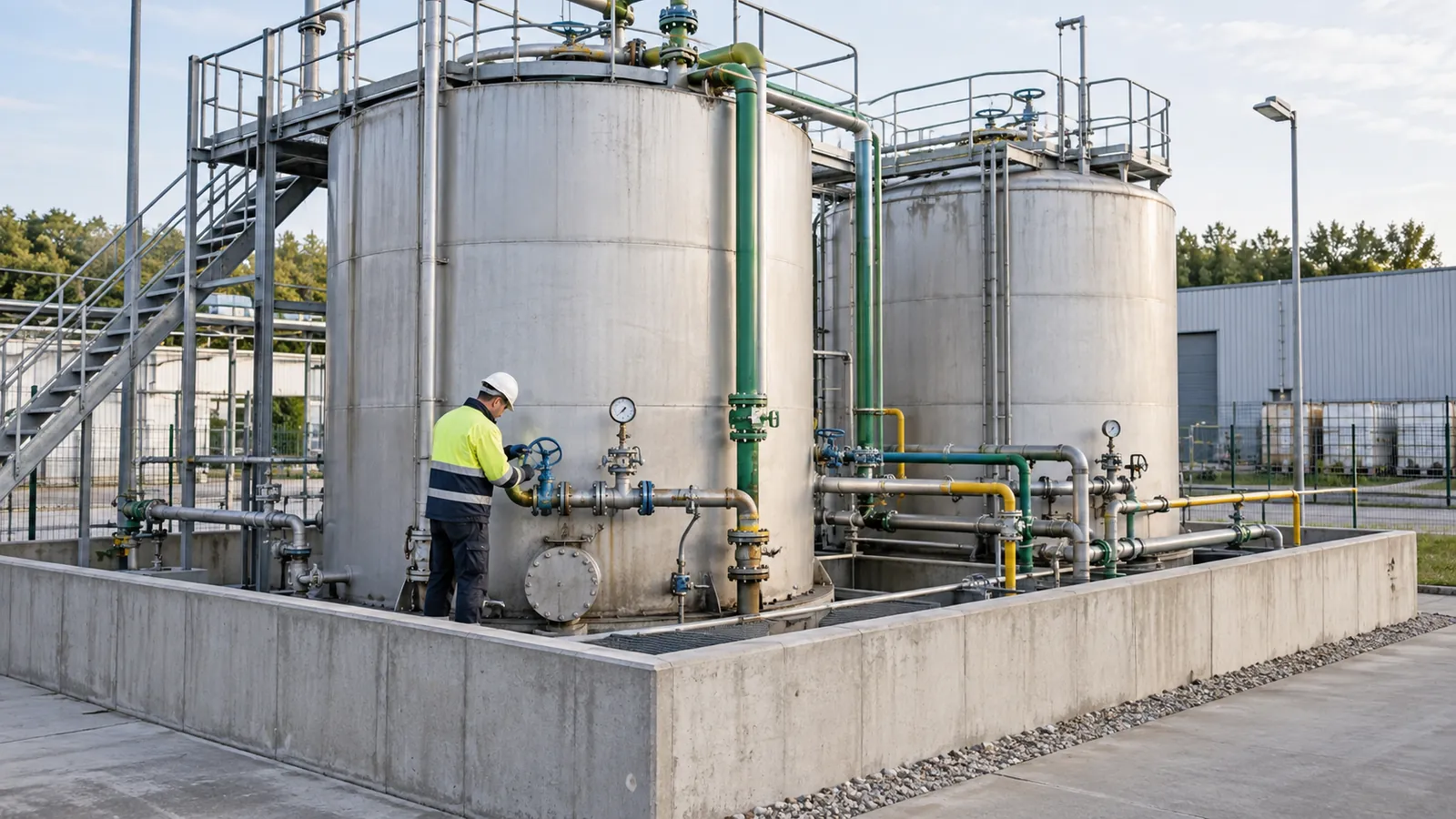 Betriebliche Tankanlage mit Auffangwanne und Rohrleitungen